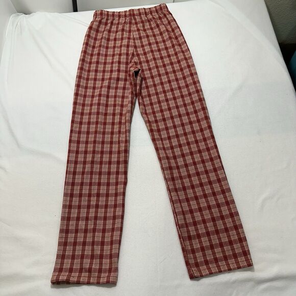 Brandy Melville Women's One Size Red Plaid Check High Rise Tilden Pants MW760 - Picture 7 of 13